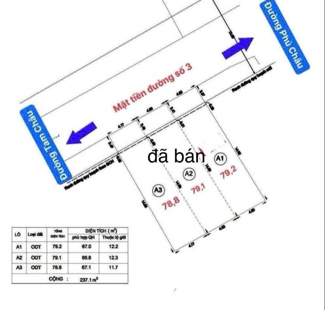 LÔ A3 – BÁN ĐẤT MẶT TIỀN ĐƯỜNG SỐ 3 – P. TAM BÌNH – 78.8M2